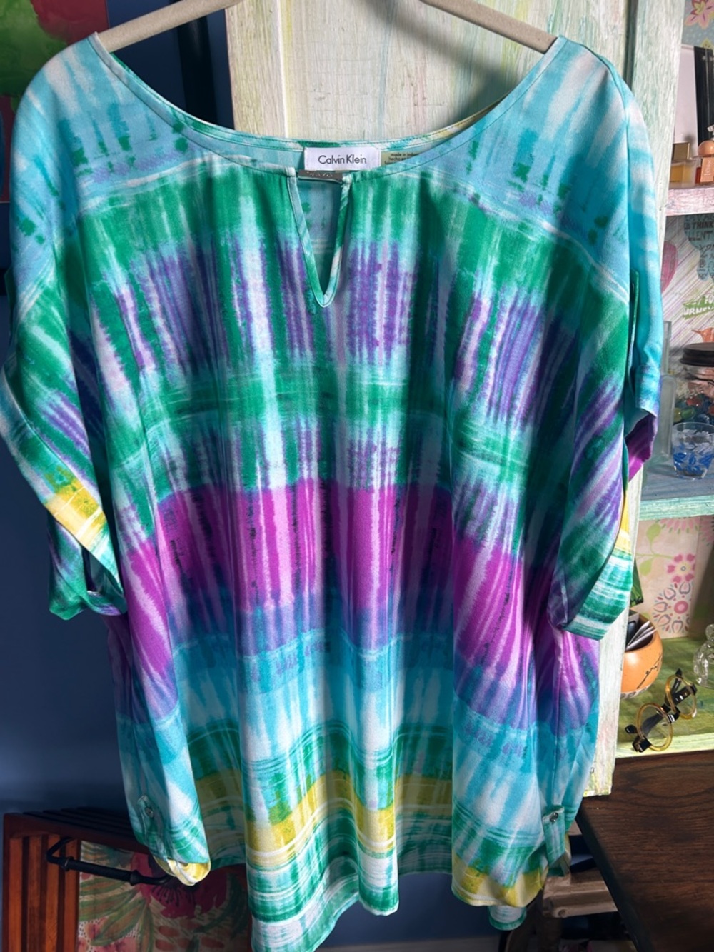 Calvin Klein Women's Teal Green Purple Tie-Dye Tunic